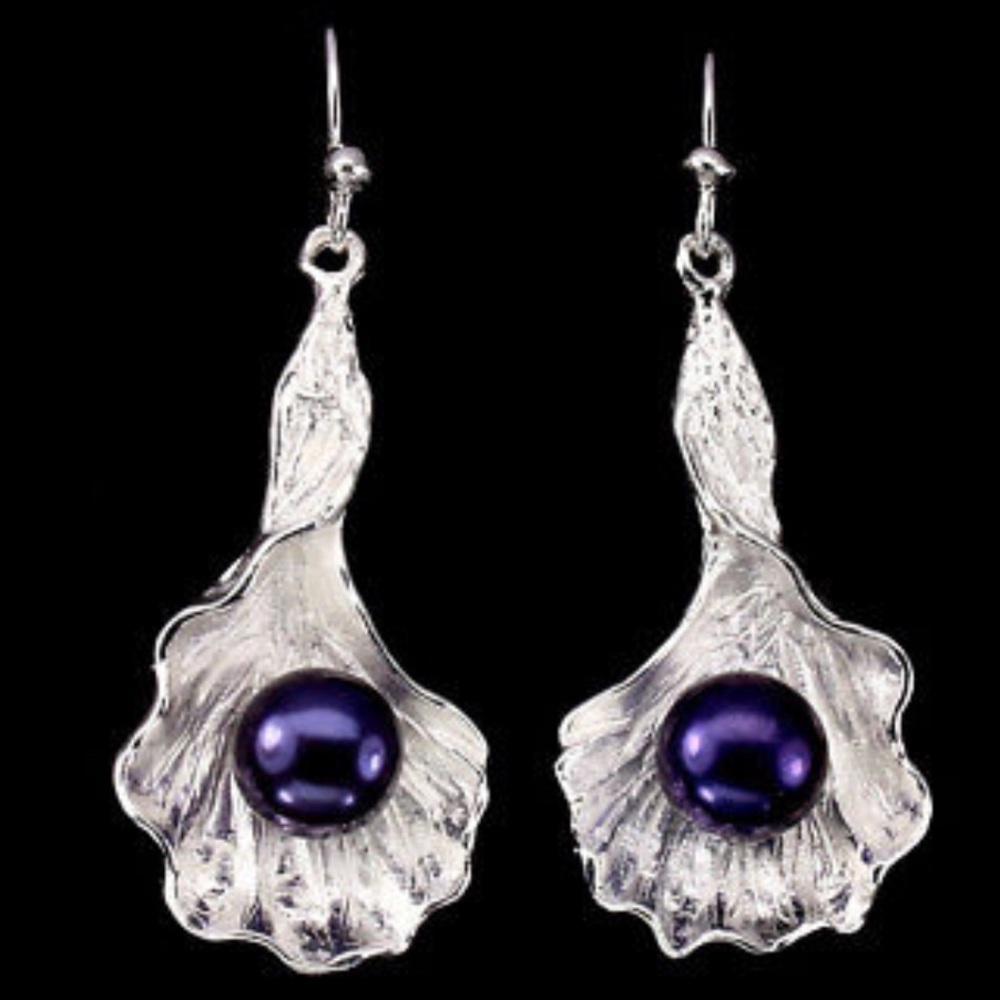 Genuine Black Pearl Sterling Silver Earrings